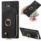 For Samsung Galaxy S22 Ultra 5G Cross Leather Ring Vertical Zipper Wallet Back Phone Case(Black) - 1