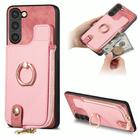 For Samsung Galaxy S23+ 5G Cross Leather Ring Vertical Zipper Wallet Back Phone Case(Pink) - 1