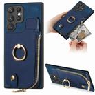 For Samsung Galaxy S23 Ultra 5G Cross Leather Ring Vertical Zipper Wallet Back Phone Case(Blue) - 1