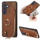 For Samsung Galaxy S24 5G Cross Leather Ring Vertical Zipper Wallet Back Phone Case(Brown) - 1