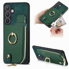 For Samsung Galaxy S24 5G Cross Leather Ring Vertical Zipper Wallet Back Phone Case(Green) - 1