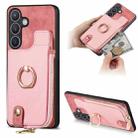 For Samsung Galaxy S24 5G Cross Leather Ring Vertical Zipper Wallet Back Phone Case(Pink) - 1