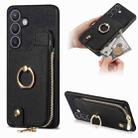 For Samsung Galaxy S24 5G Cross Leather Ring Vertical Zipper Wallet Back Phone Case(Black) - 1