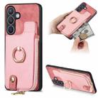 For Samsung Galaxy S24+ 5G Cross Leather Ring Vertical Zipper Wallet Back Phone Case(Pink) - 1