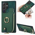 For Samsung Galaxy S24 Ultra 5G Cross Leather Ring Vertical Zipper Wallet Back Phone Case(Green) - 1