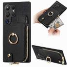 For Samsung Galaxy S24 Ultra 5G Cross Leather Ring Vertical Zipper Wallet Back Phone Case(Black) - 1