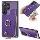 For Samsung Galaxy S24 Ultra 5G Cross Leather Ring Vertical Zipper Wallet Back Phone Case(Purple) - 1