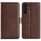 For Samsung Galaxy M15 5G Dual-side Magnetic Buckle Horizontal Flip Leather Phone Case(Brown) - 1