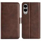 For Samsung Galaxy S25 Edge 5G Dual-side Magnetic Buckle Horizontal Flip Leather Phone Case(Brown) - 1