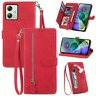 For Motorola Moto  G54 5G Embossed Flower Zipper Leather Phone Case(Red) - 1