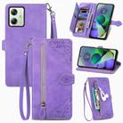 For Motorola Moto  G54 5G Embossed Flower Zipper Leather Phone Case(Purple) - 1