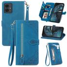 For  Motorola Moto  G14 Embossed Flower Zipper Leather Phone Case(Blue) - 1