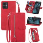 For  Motorola Moto  G14 Embossed Flower Zipper Leather Phone Case(Red) - 1