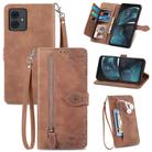 For  Motorola Moto  G14 Embossed Flower Zipper Leather Phone Case(Brown) - 1