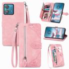 For Motorola Moto  Edge 40 Neo Embossed Flower Zipper Leather Phone Case(Pink) - 1