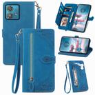 For Motorola Moto  Edge 40 Neo Embossed Flower Zipper Leather Phone Case(Blue) - 1