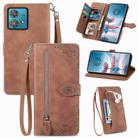 For Motorola Moto  Edge 40 Neo Embossed Flower Zipper Leather Phone Case(Brown) - 1