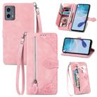 For Motorola Moto G 5G 2023 Embossed Flower Zipper Leather Phone Case(Pink) - 1