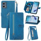 For Motorola Moto G 5G 2023 Embossed Flower Zipper Leather Phone Case(Blue) - 1