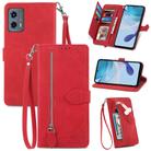 For Motorola Moto G 5G 2023 Embossed Flower Zipper Leather Phone Case(Red) - 1