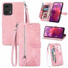 For Motorola  Moto G24 Embossed Flower Zipper Leather Phone Case(Pink) - 1