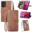 For Motorola  Moto G24 Embossed Flower Zipper Leather Phone Case(Brown) - 1