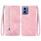 For Motorola Moto G34  5G Embossed Flower Zipper Leather Phone Case(Pink) - 1