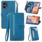 For Motorola Moto G 85 Embossed Flower Zipper Leather Phone Case(Blue) - 1