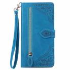 For Motorola Moto G 85 Embossed Flower Zipper Leather Phone Case(Blue) - 2