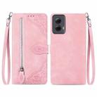 For Motorola Moto G Power 5G 2024 Embossed Flower Zipper Leather Phone Case(Pink) - 1