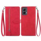 For Motorola Moto G Power 5G 2024 Embossed Flower Zipper Leather Phone Case(Red) - 1