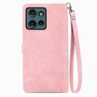 For Motorola Edge 2024 Embossed Flower Zipper Leather Phone Case(Pink) - 3