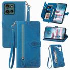 For Motorola Edge 2024 Embossed Flower Zipper Leather Phone Case(Blue) - 1