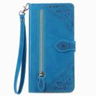 For Motorola Edge 2024 Embossed Flower Zipper Leather Phone Case(Blue) - 2