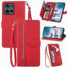 For Motorola Edge 2024 Embossed Flower Zipper Leather Phone Case(Red) - 1