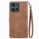 For Motorola Edge 2024 Embossed Flower Zipper Leather Phone Case(Brown) - 3