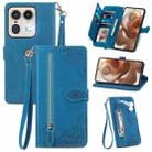 For Motorola Edge 50 Ultra Embossed Flower Zipper Leather Phone Case(Blue) - 1