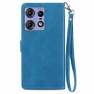 For Motorola Edge 50 Ultra Embossed Flower Zipper Leather Phone Case(Blue) - 3