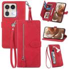 For Motorola Edge 50 Ultra Embossed Flower Zipper Leather Phone Case(Red) - 1