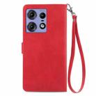 For Motorola Edge 50 Ultra Embossed Flower Zipper Leather Phone Case(Red) - 3