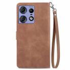 For Motorola Edge 50 Ultra Embossed Flower Zipper Leather Phone Case(Brown) - 3