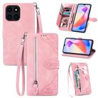 For Honor X6a Embossed Flower Zipper Leather Phone Case(Pink) - 1