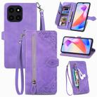 For Honor X6a Embossed Flower Zipper Leather Phone Case(Purple) - 1