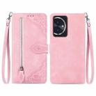 For Honor 100 Embossed Flower Zipper Leather Phone Case(Pink) - 1