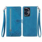 For Honor 100 Embossed Flower Zipper Leather Phone Case(Blue) - 1