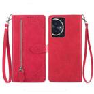 For Honor 100 Embossed Flower Zipper Leather Phone Case(Red) - 1