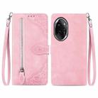 For Honor 100 Pro Embossed Flower Zipper Leather Phone Case(Pink) - 1