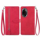 For Honor 100 Pro Embossed Flower Zipper Leather Phone Case(Red) - 1