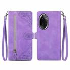 For Honor 100 Pro Embossed Flower Zipper Leather Phone Case(Purple) - 1