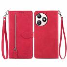 For Honor X50i+ Embossed Flower Zipper Leather Phone Case(Red) - 1